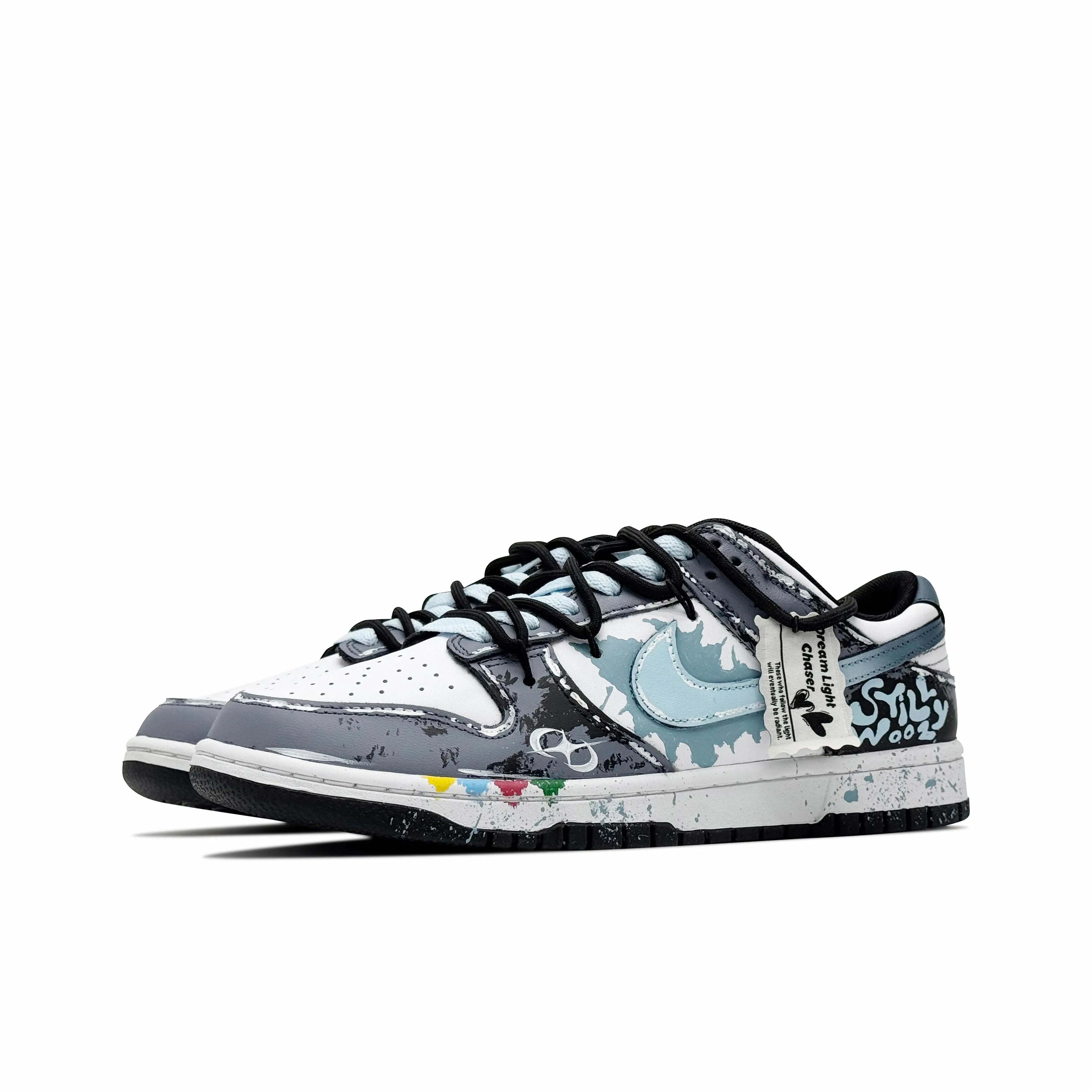 [Custom Blue Star Field] Dunk Hand Painted Graffiti Ink Splash Craft Skateboarding Shoes Unisex