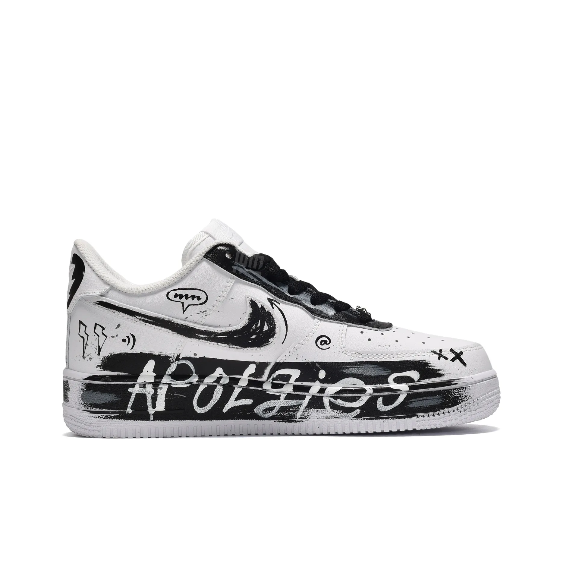 [Customized Ink Wash&Hand-drawn Patterns] Air Force 1 Low-top Shoes Unisex Black and white