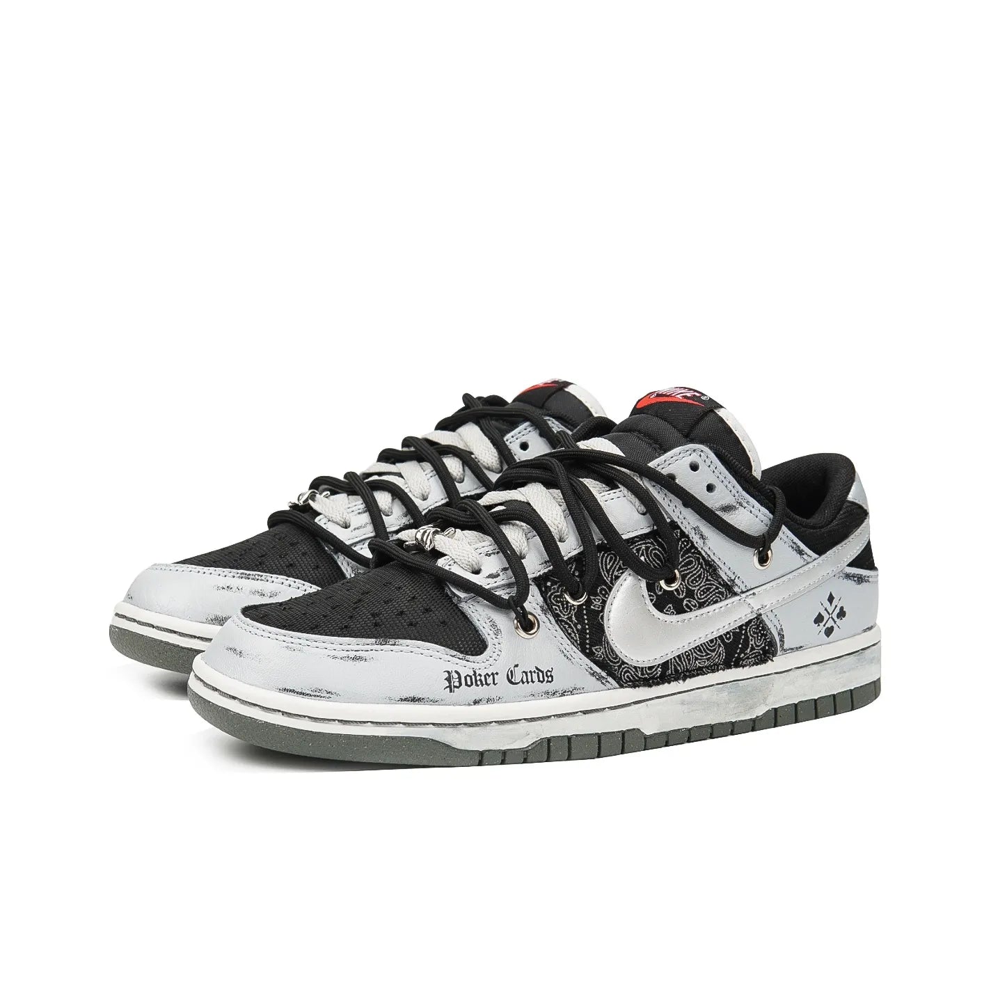 [Custom Dark Poker] Dunk Skateboarding Shoes Unisex Black/Gray/Silver