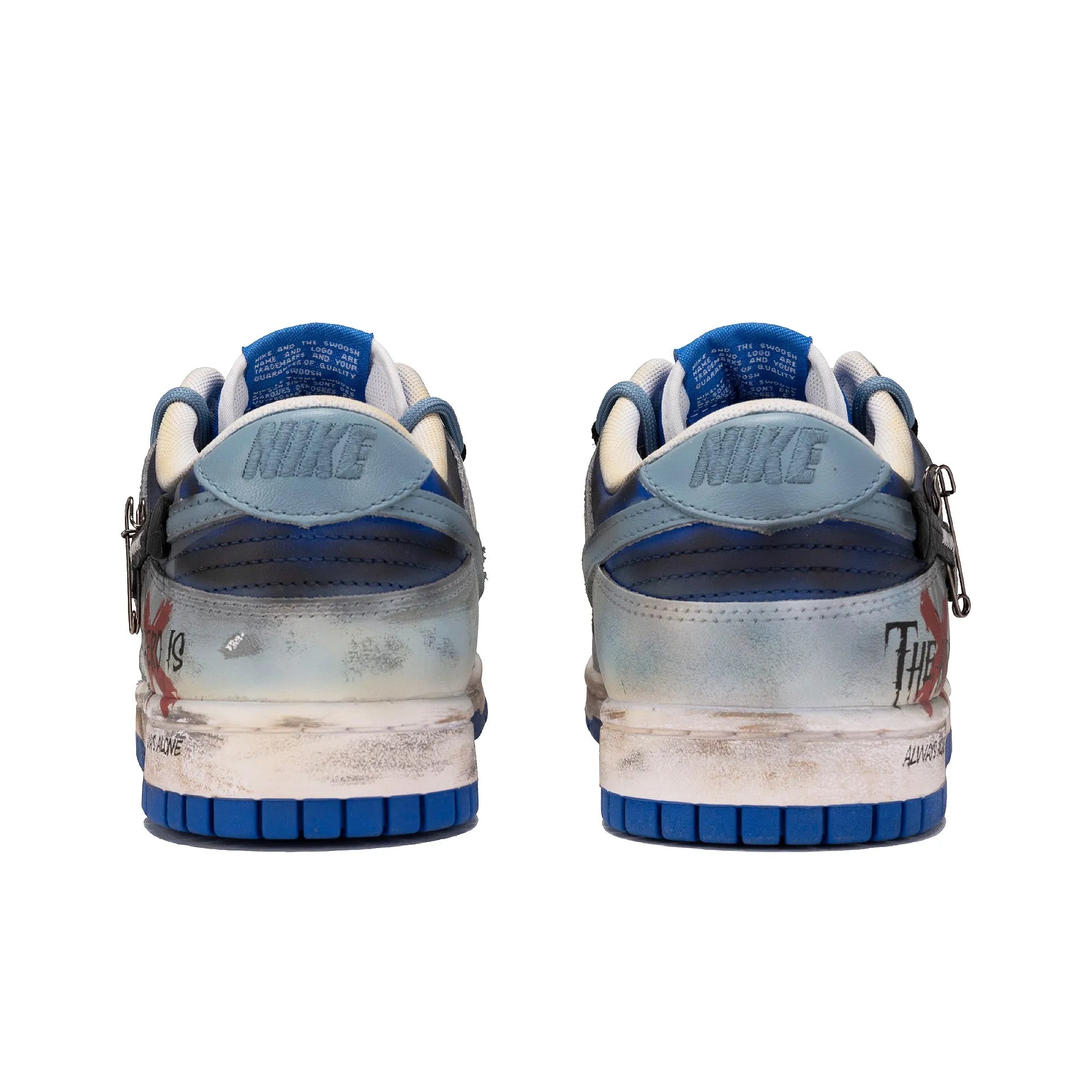 [Custom Doomsday Warning/Skull/Distressed Style] Dunk Low Skateboard Shoes Unisex Blue/Gray