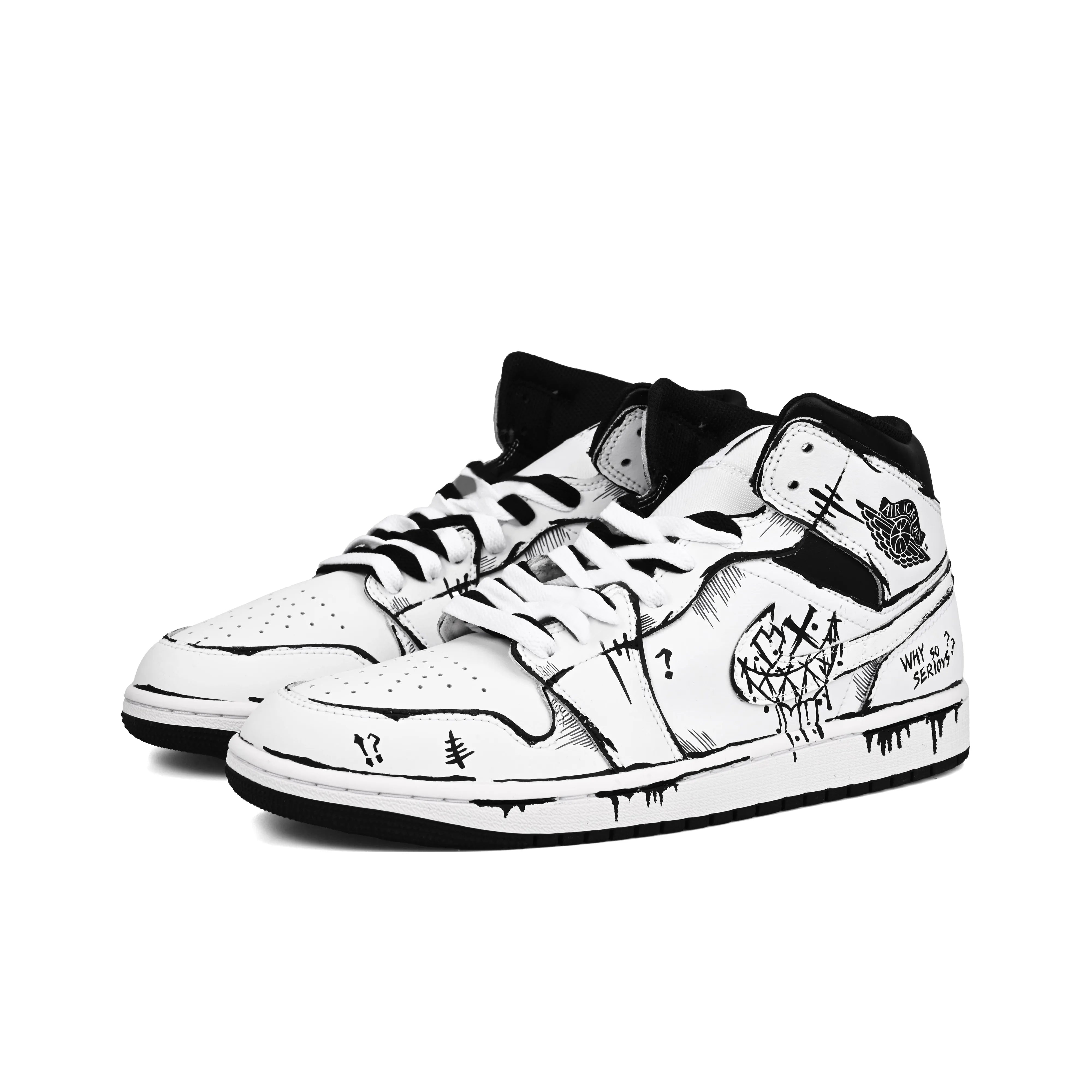 [Custom Line Joker] Jordan Air Jordan 1 High Top Unisex Skateboarding Shoes White/Black