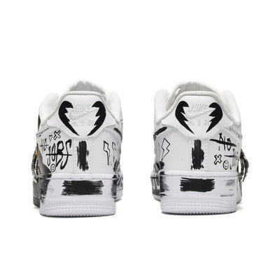 [Customized Ink Wash&Hand-drawn Patterns] Air Force 1 Low-top Shoes Unisex Black and white