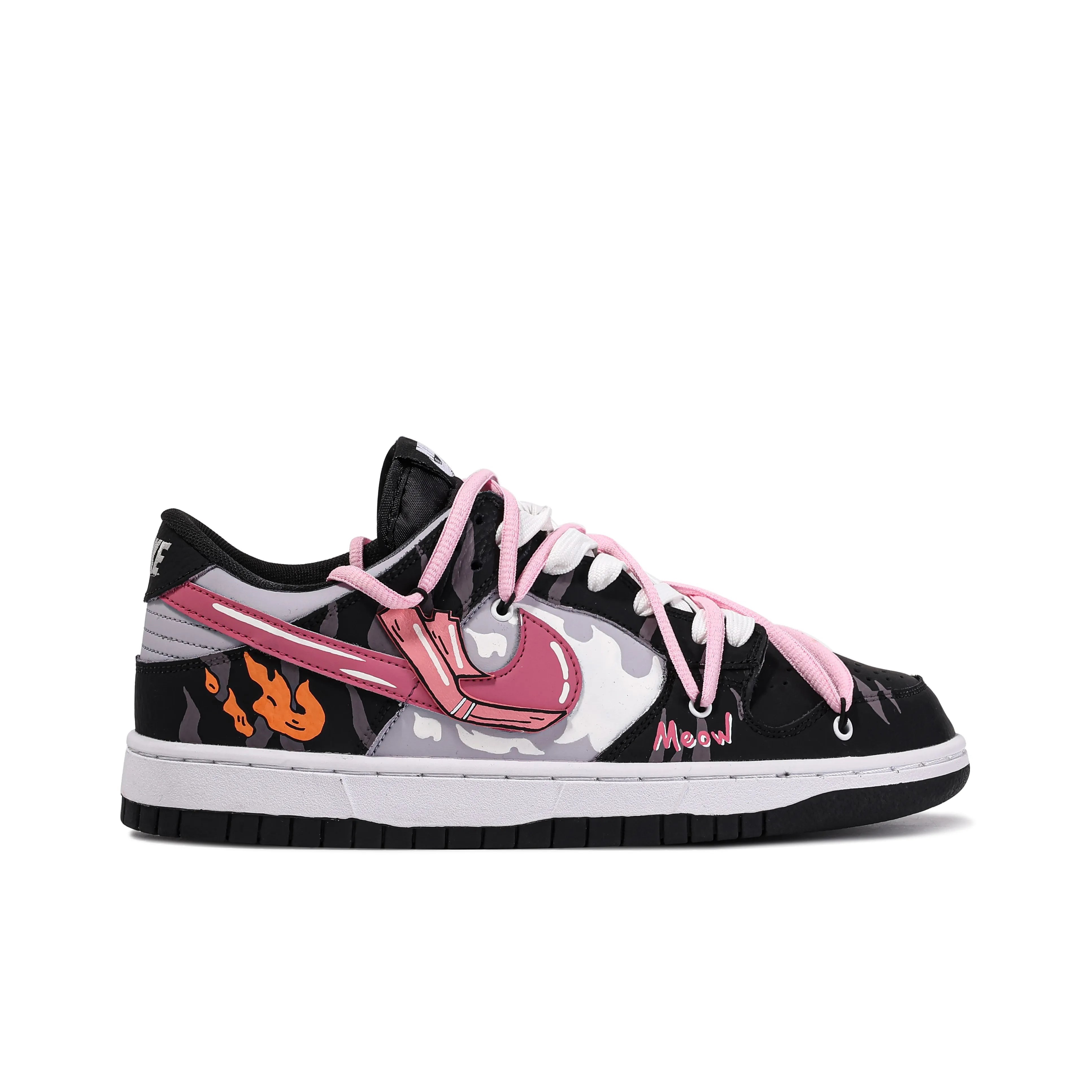 [Custom Harley cat]  Dunk Skateboarding Shoes Men Low-top Black/pink