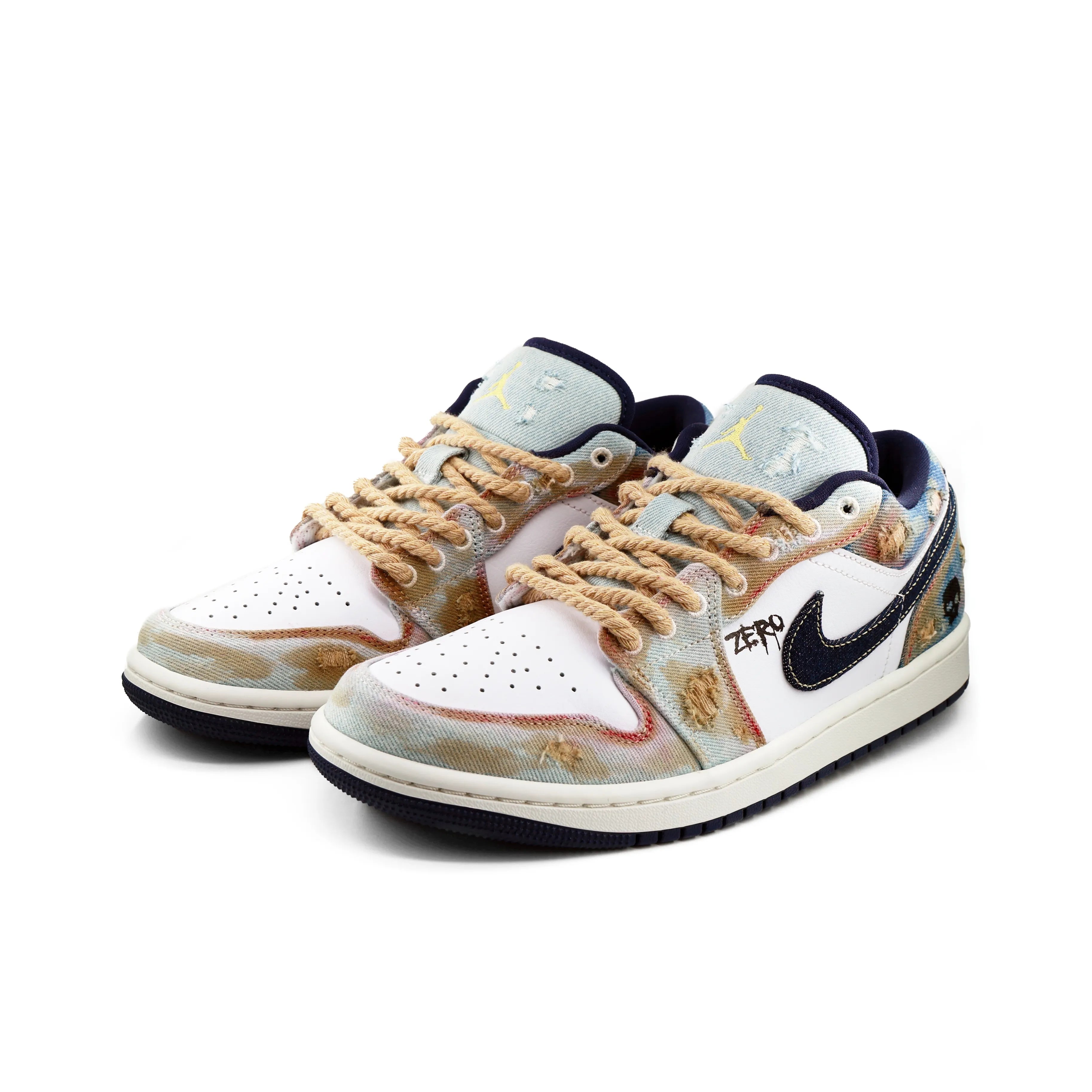 [Custom Doomsday Battleground] Air Jordan Low - Top Skateboarding Shoes Unisex Faded Color Denim Style