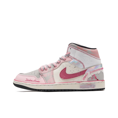 [Custom Flower Dream] Air Jordan 1 Mid Top Unisex Skateboarding Shoes Pink