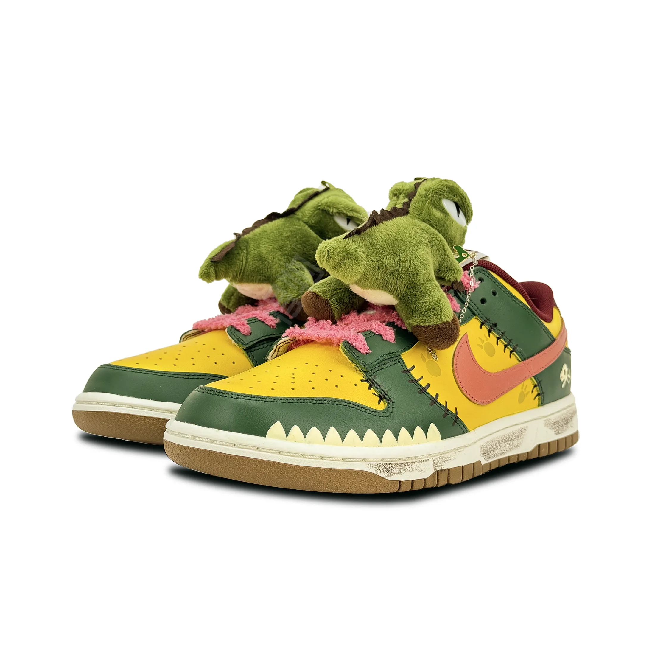 [Custom Playful Dinosaur] Dunk Skateboarding Shoes Unisex Green/Yellow
