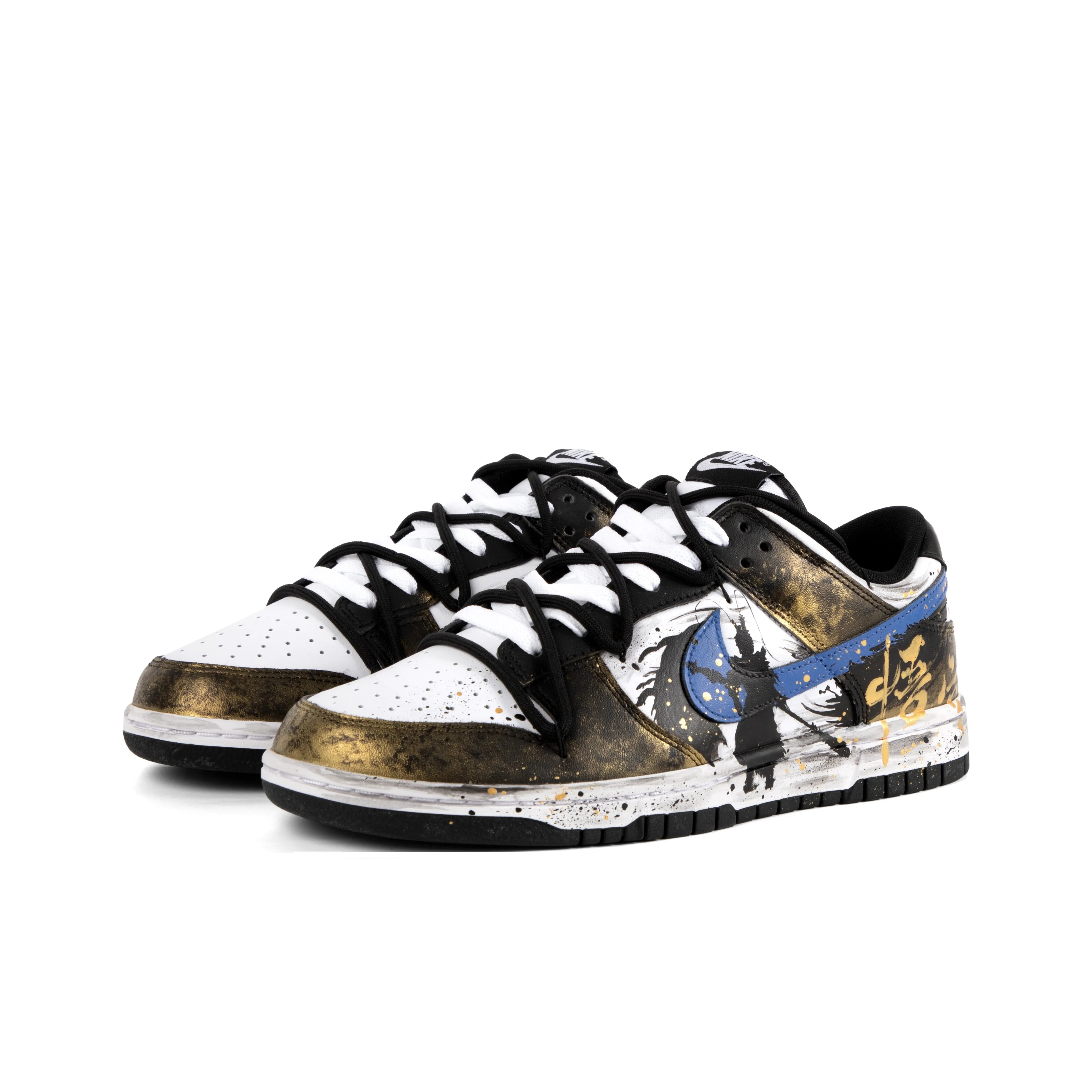 [Custom Ruyi Jingu Bang] Dunk Black Myth Goku Skateboarding Shoes Unisex Black and Gold