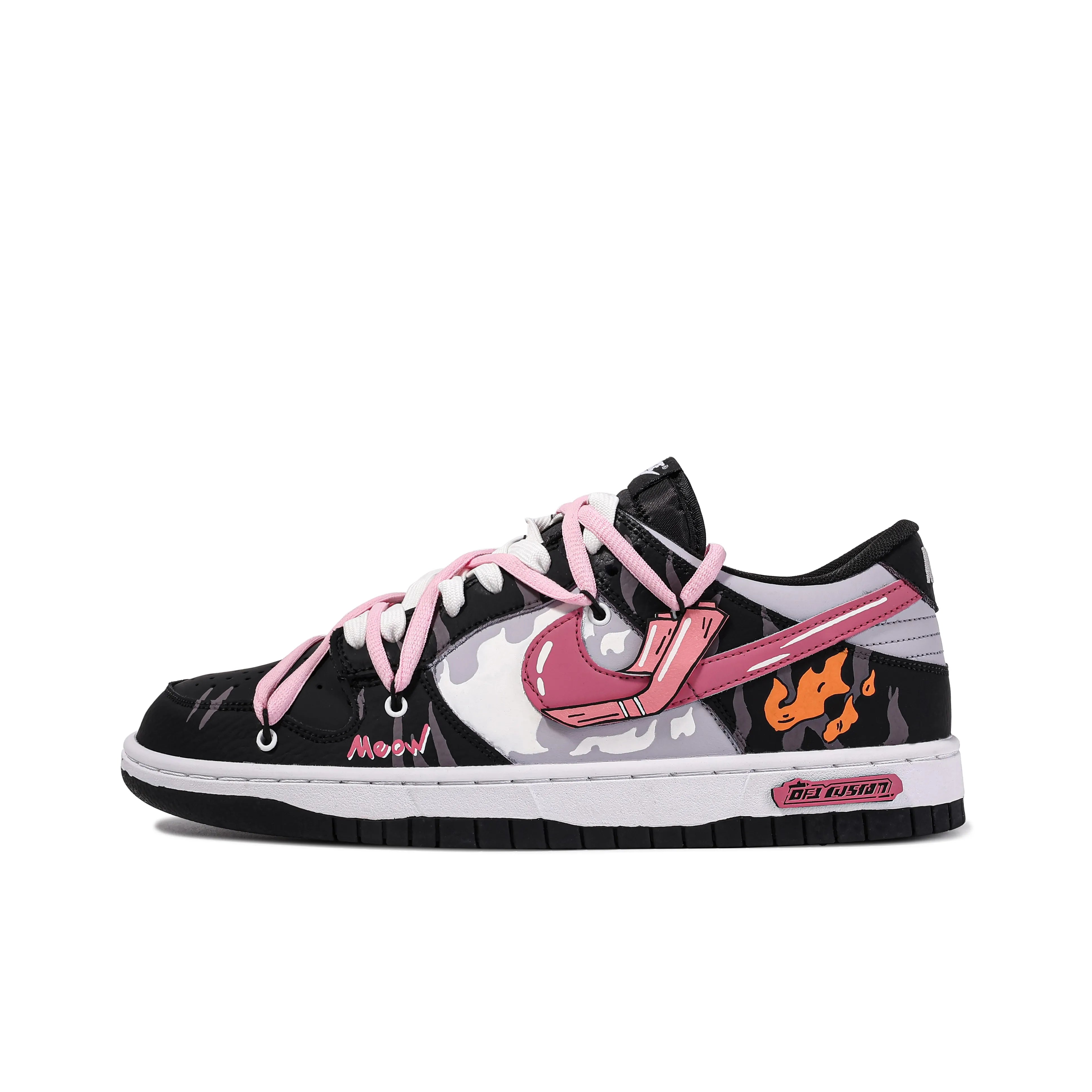 [Custom Harley cat]  Dunk Skateboarding Shoes Men Low-top Black/pink