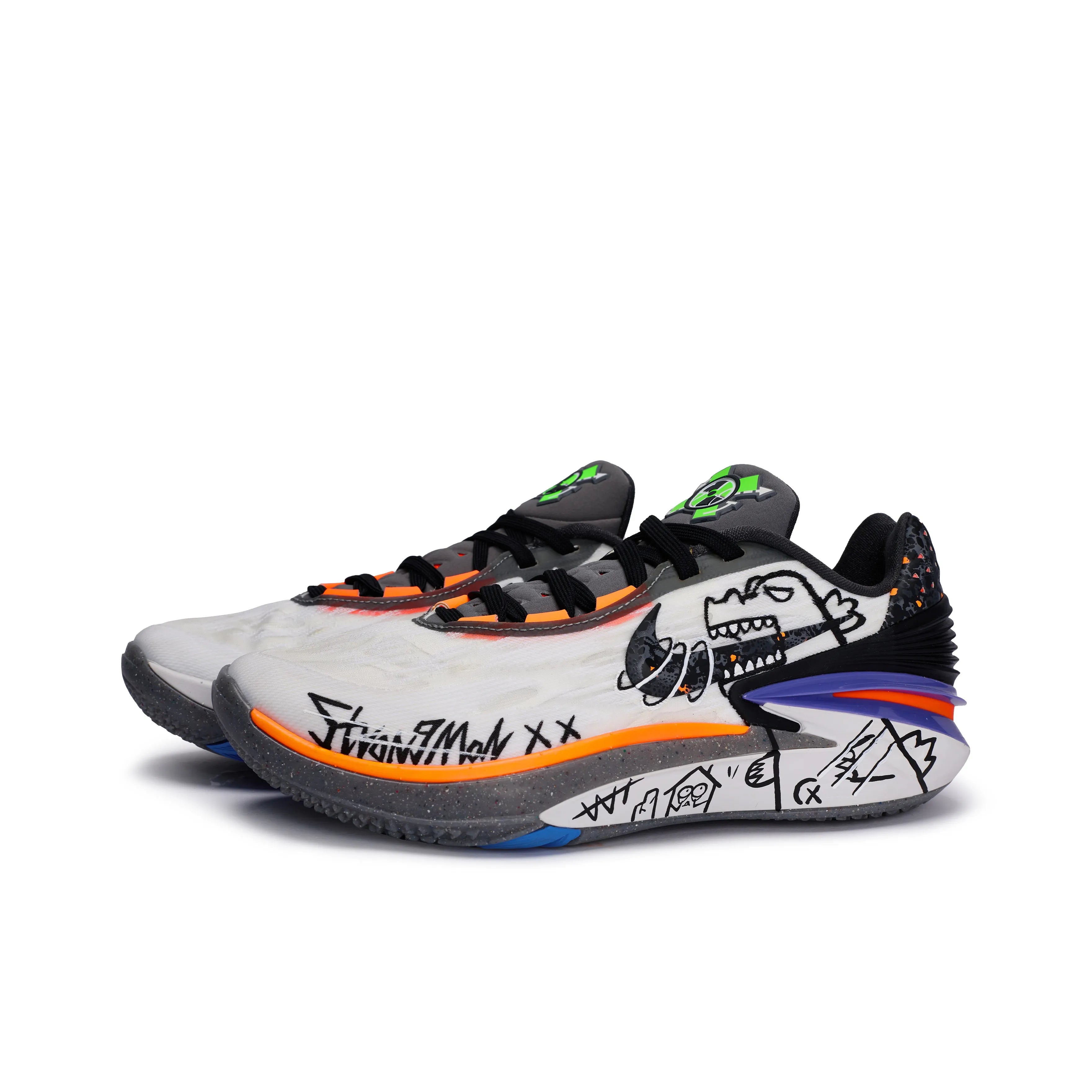 [Custom Godzilla Graffiti] Air Zoom G.T. Cut 2 Basketball Shoes Unisex Low-Top White/Black/Purple/Orange