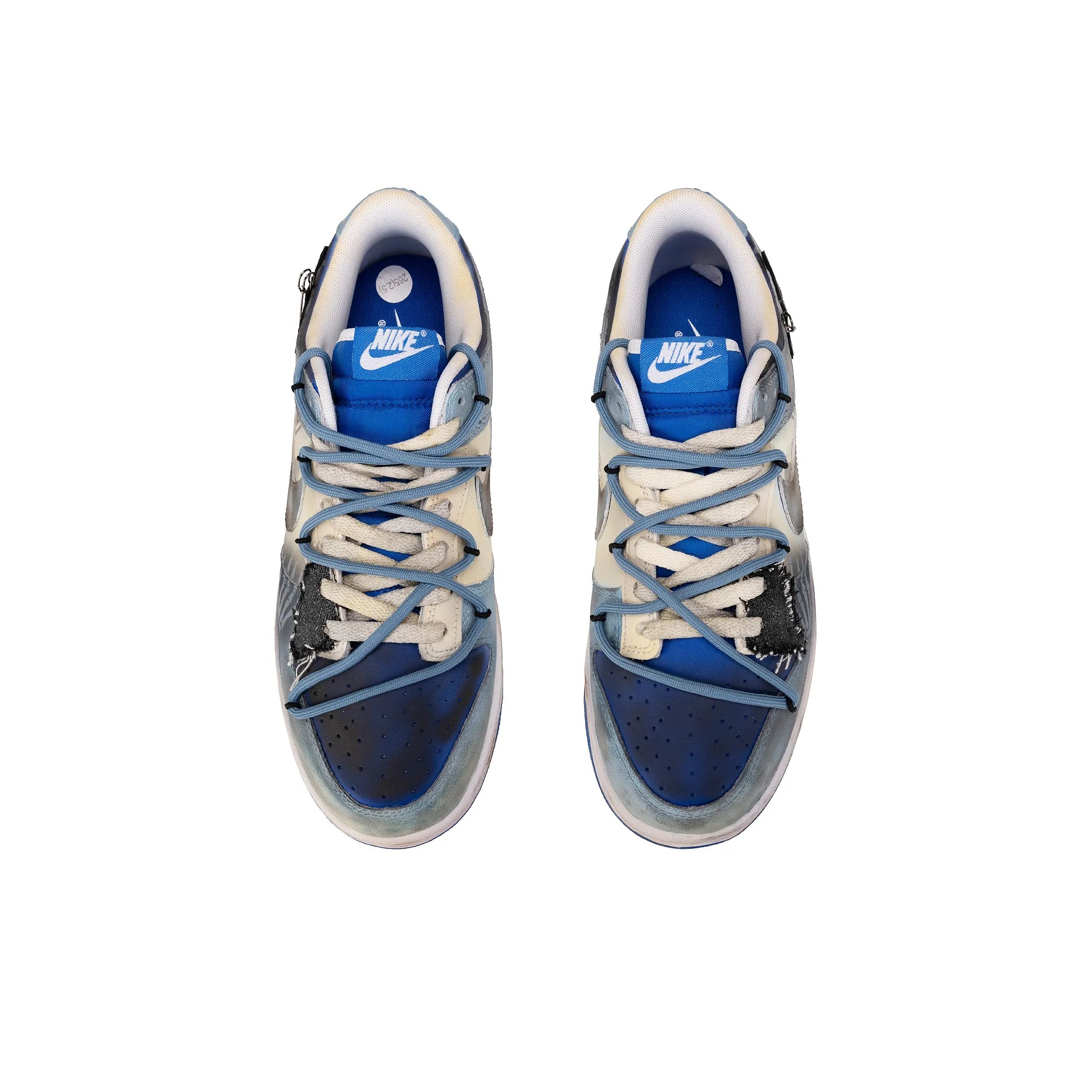 [Custom Doomsday Warning/Skull/Distressed Style] Dunk Low Skateboard Shoes Unisex Blue/Gray