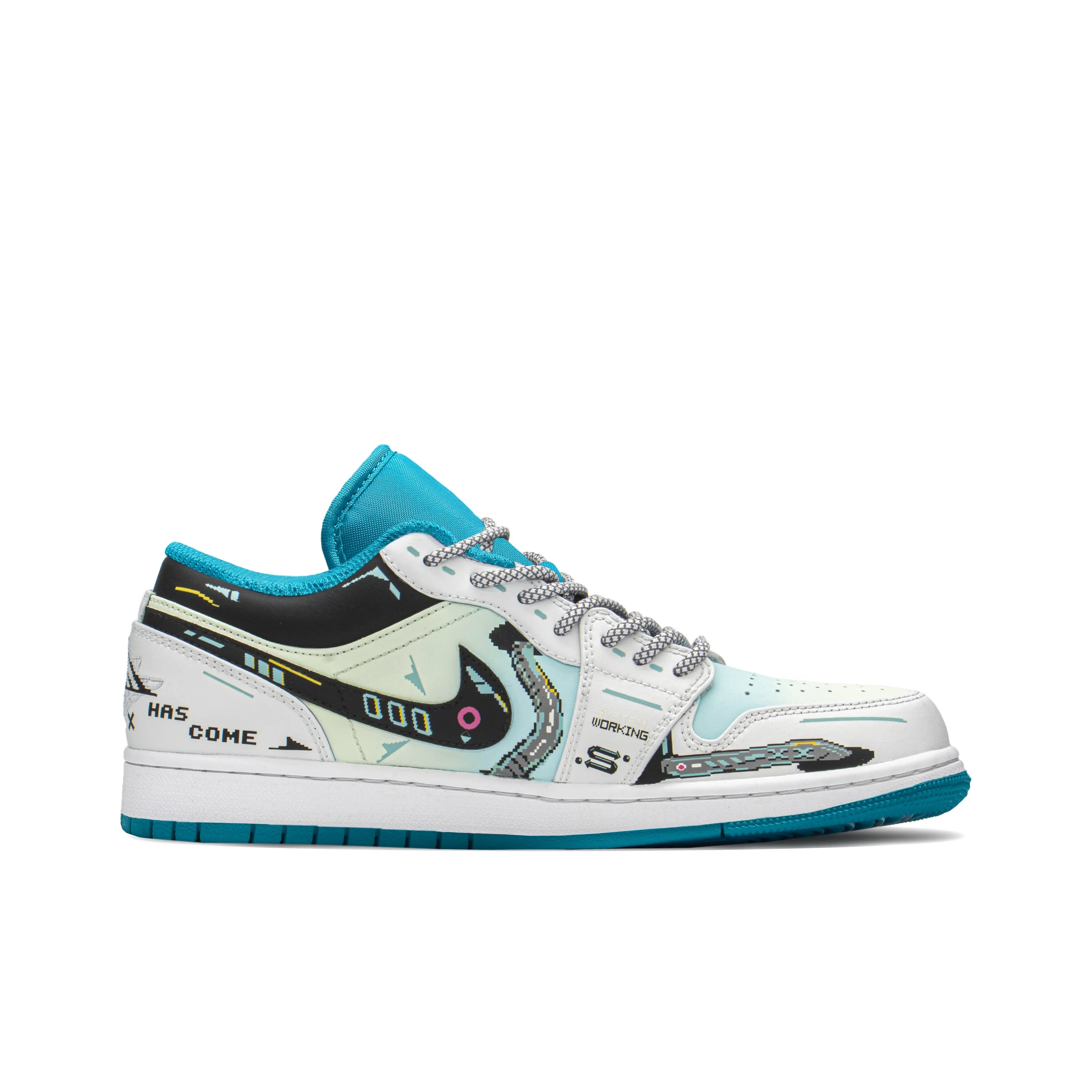 [Custom Cyber Mint Candy] Air Jordan 1 Low Unisex White/Blue/Green