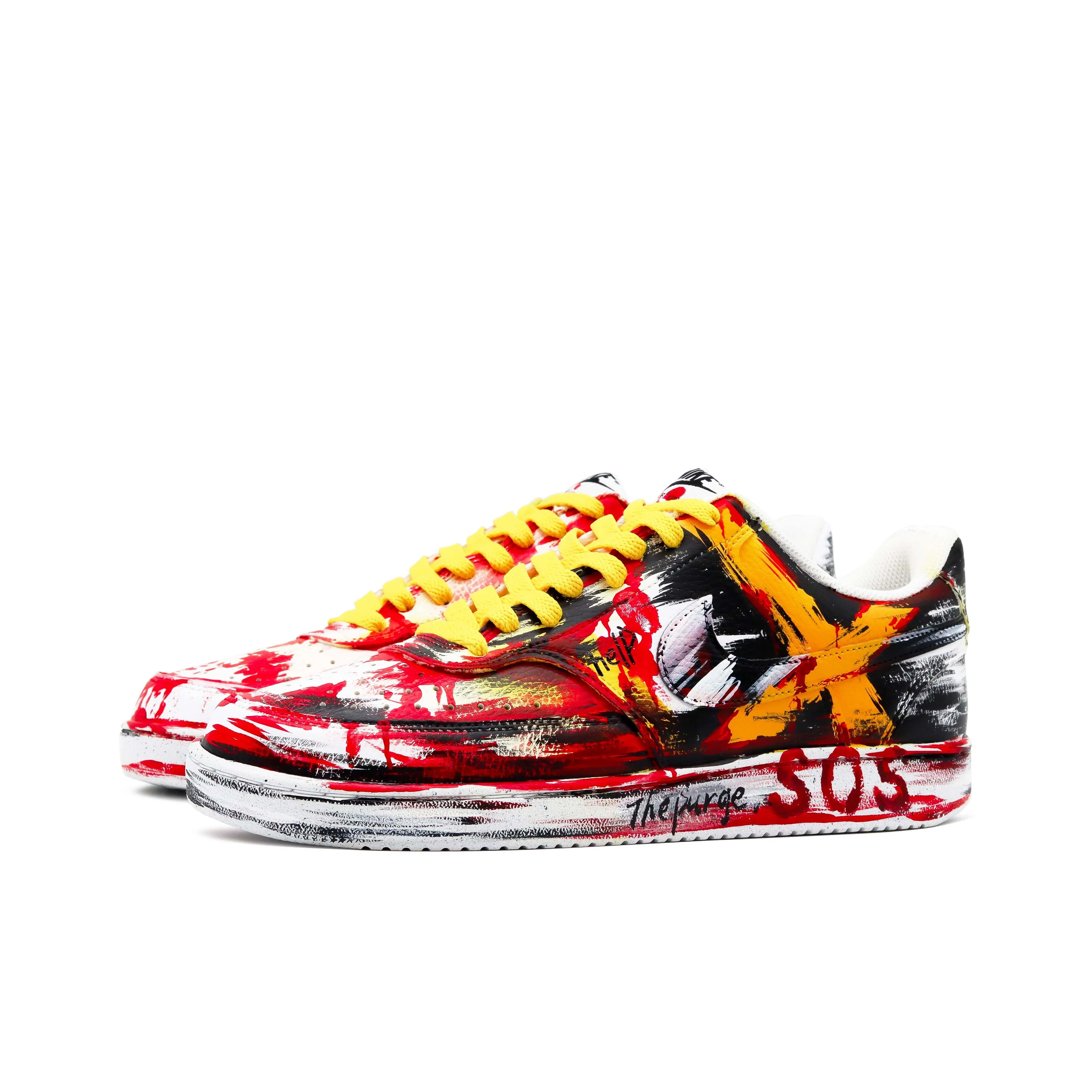 [Custom Drippy Sense] Court Vision 1 Skateboard Shoes Unisex Red/Black/Yellow