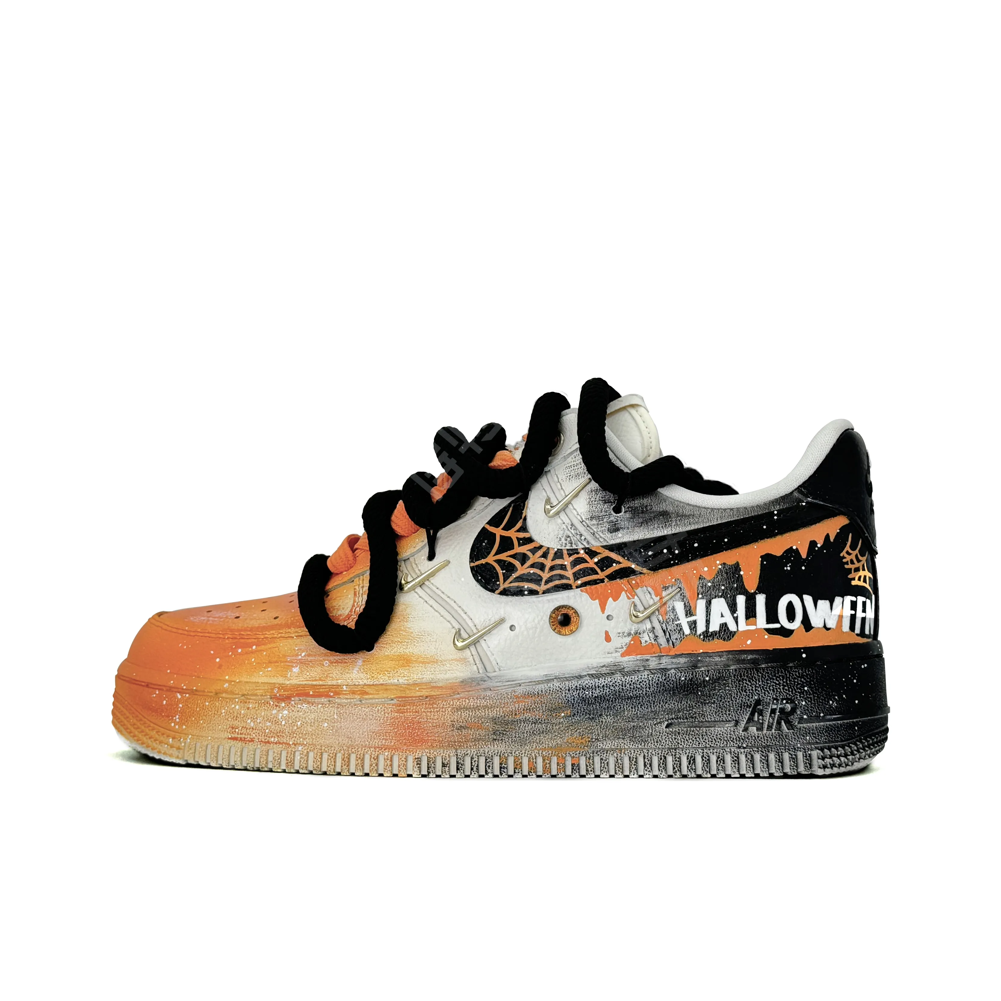 [Custom Spiderweb Mist] Air Force 1 Low Skateboarding Shoes Unisex Black/Orange