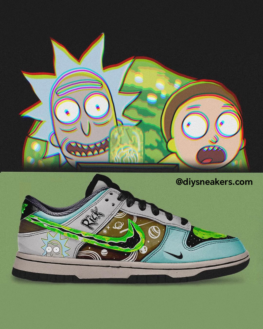 [Custom Rick&Morty Green]Dunk Low Unisex Street Graffiti Skateboarding Shoes