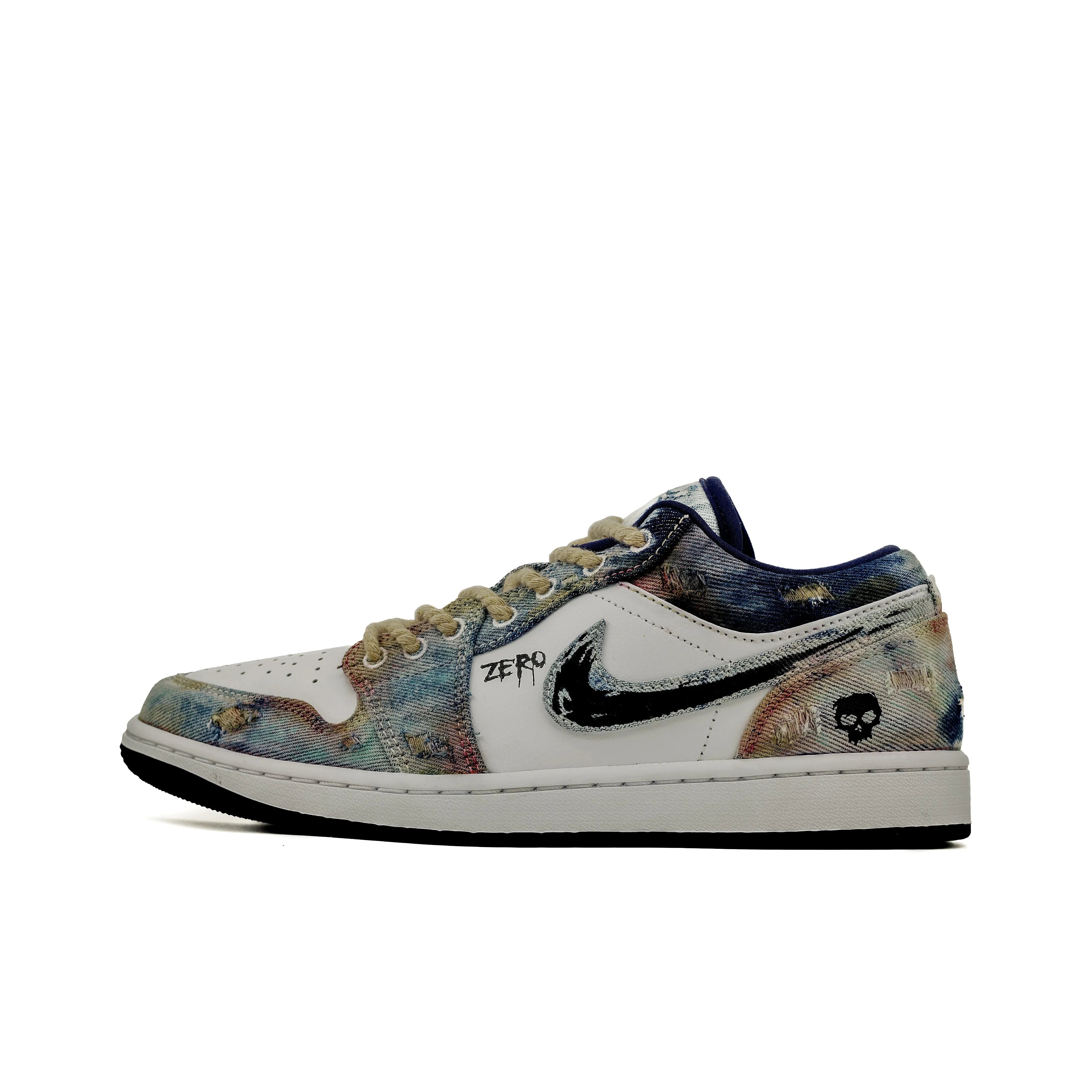 [Custom Doomsday Battleground] Air Jordan Low - Top Skateboarding Shoes Unisex Denim Style