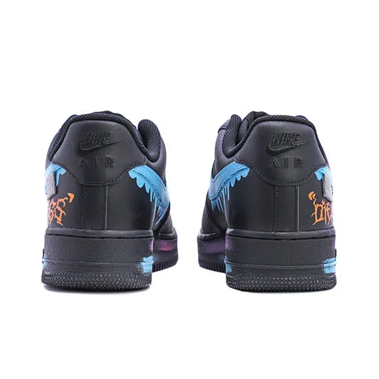 [Custom Bear Black Graffiti] Air Force 1 Skateboarding Shoes Unisex Low-top Blue