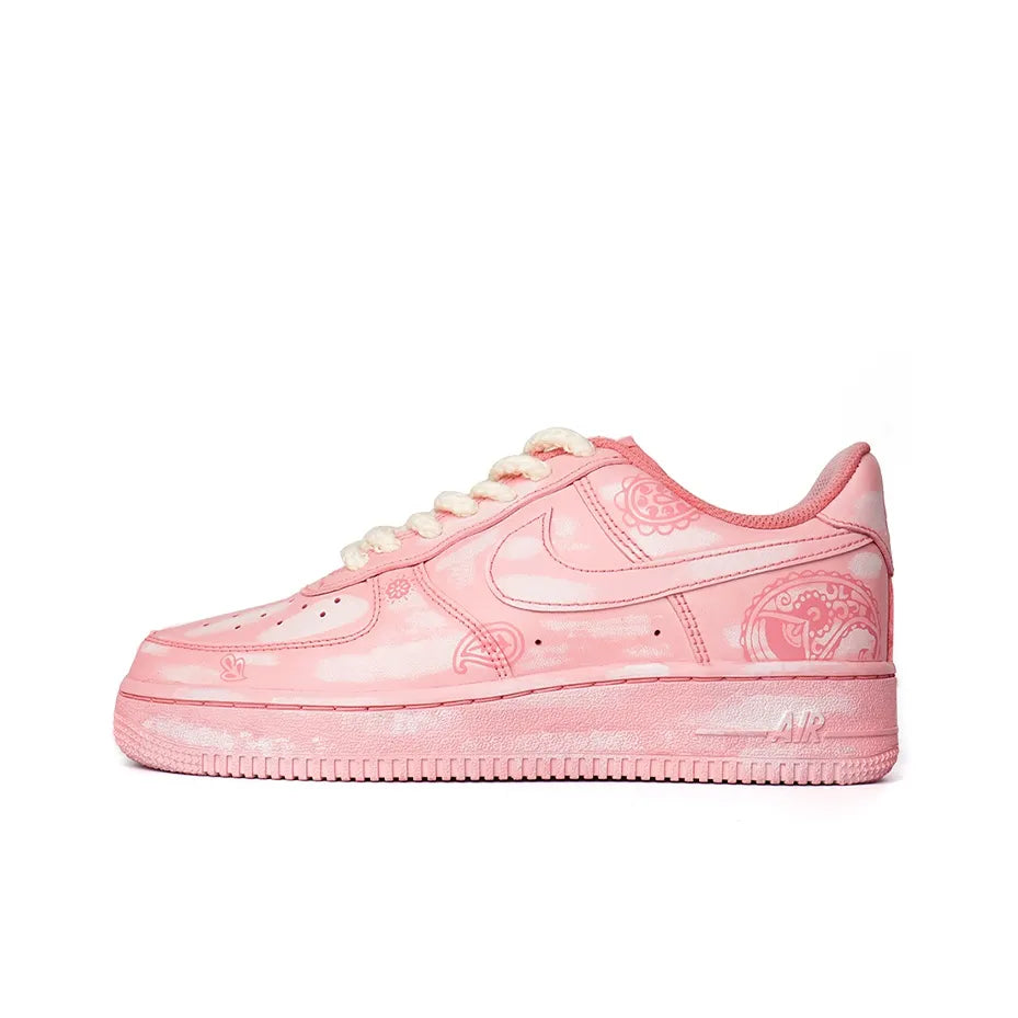 [Custom Blue And Pink Stucco Cashew Nut Flower] Air Force 1 Skateboarding Shoes Unisex