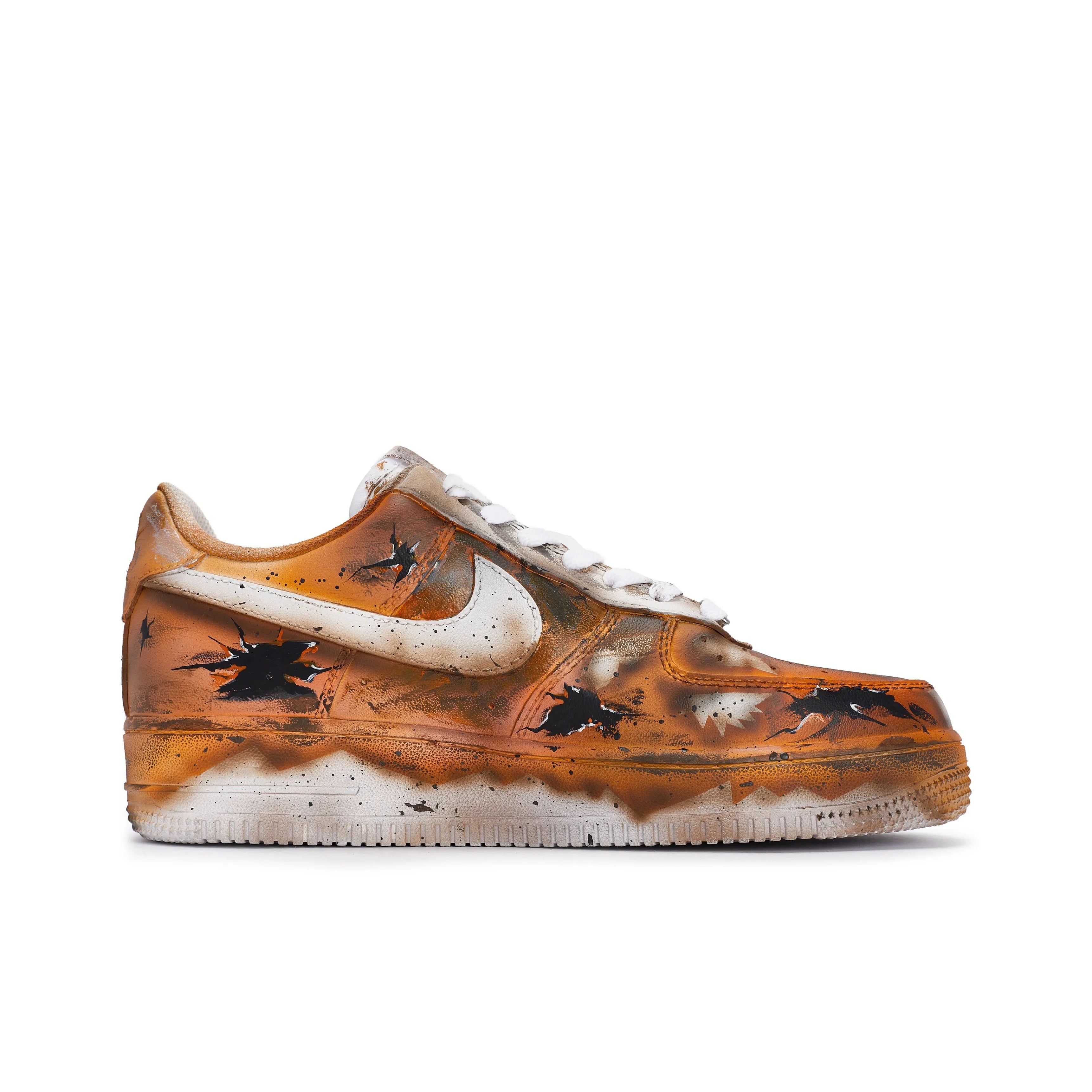 [Customized Damaged Space] Air Force 1 Low-top Shoes Unisex Black/Orange