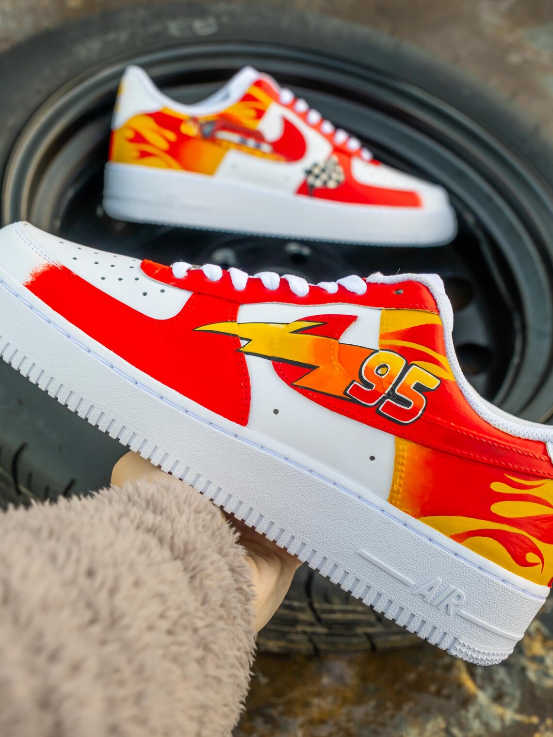 [Custom Racing Cars McQueen, Hand Painted] Air Force 1 Skateboarding Shoes Unisex