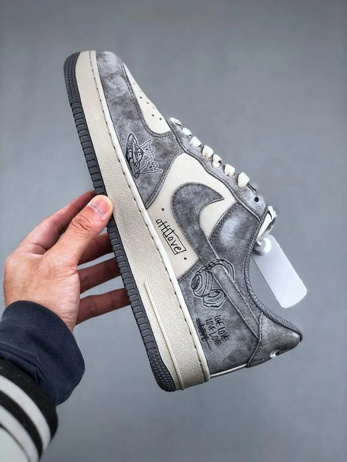 [Custom Grey Distressed Style] Air Force 1 Skateboarding Shoes Unisex Low-top