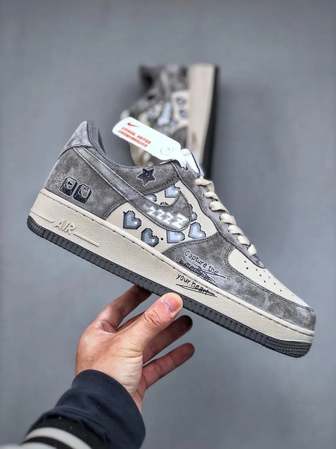 [Custom Grey Distressed Style] Air Force 1 Skateboarding Shoes Unisex Low-top