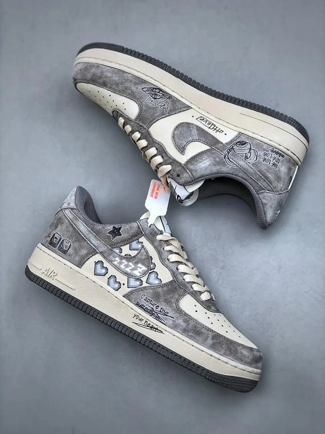 [Custom Grey Distressed Style] Air Force 1 Skateboarding Shoes Unisex Low-top