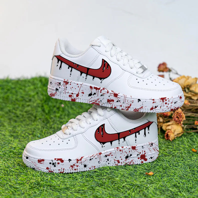 [Customized Black Drips] Air Force 1 Shoes Unisex Hand Painted/Splash Shoes Pink/Blue/Red/Purple
