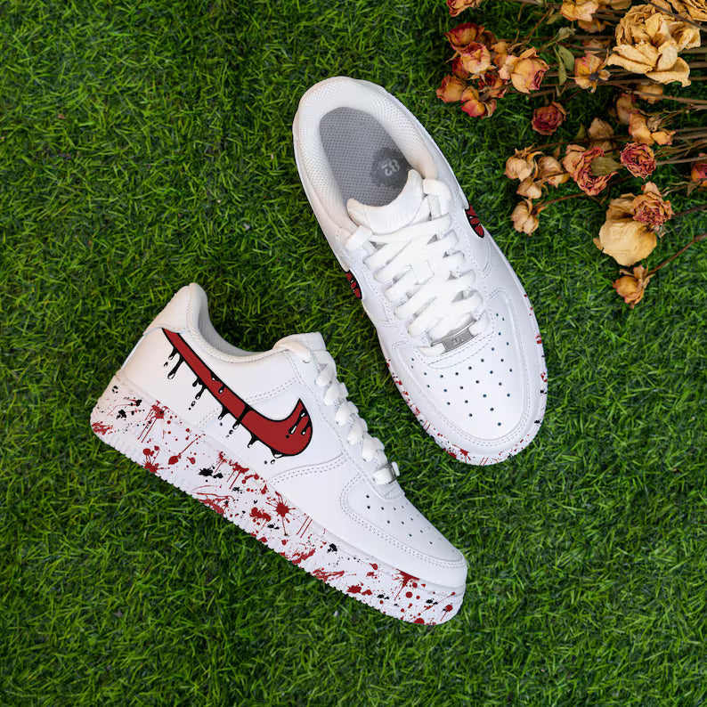 [Customized Black Drips] Air Force 1 Shoes Unisex Hand Painted/Splash Shoes Pink/Blue/Red/Purple