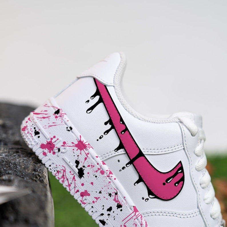 [Customized Black Drips] Air Force 1 Shoes Unisex Hand Painted/Splash Shoes Pink/Blue/Red/Purple