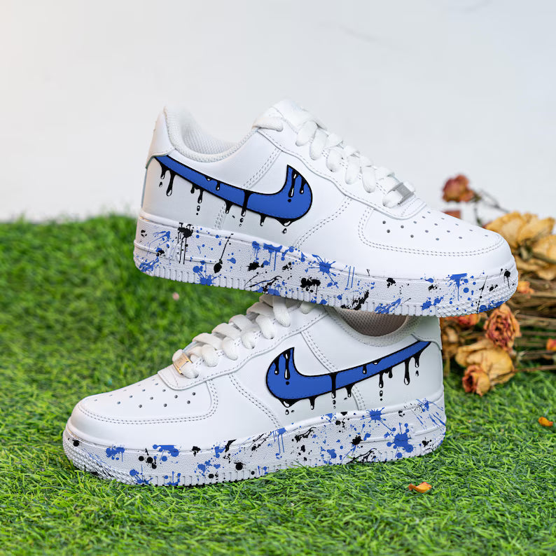 [Customized Black Drips] Air Force 1 Shoes Unisex Hand Painted/Splash Shoes Pink/Blue/Red/Purple