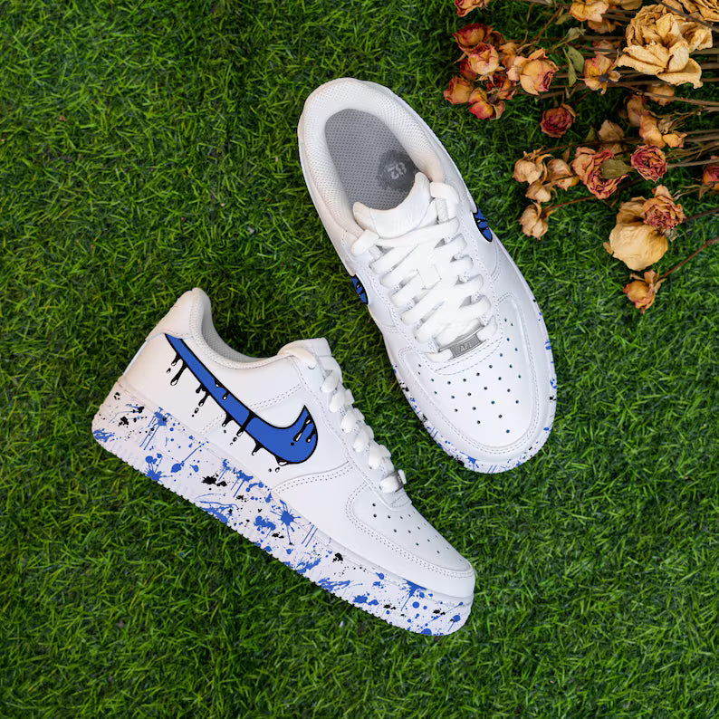 [Customized Black Drips] Air Force 1 Shoes Unisex Hand Painted/Splash Shoes Pink/Blue/Red/Purple