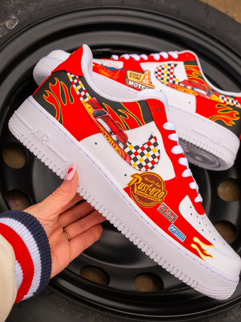 [Custom Racing Cars McQueen, Hand Painted] Air Force 1 Skateboarding Shoes Unisex