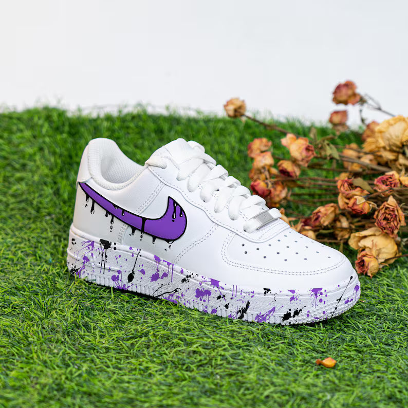 [Customized Black Drips] Air Force 1 Shoes Unisex Hand Painted/Splash Shoes Pink/Blue/Red/Purple