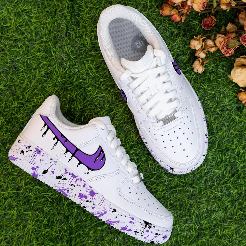[Customized Black Drips] Air Force 1 Shoes Unisex Hand Painted/Splash Shoes Pink/Blue/Red/Purple