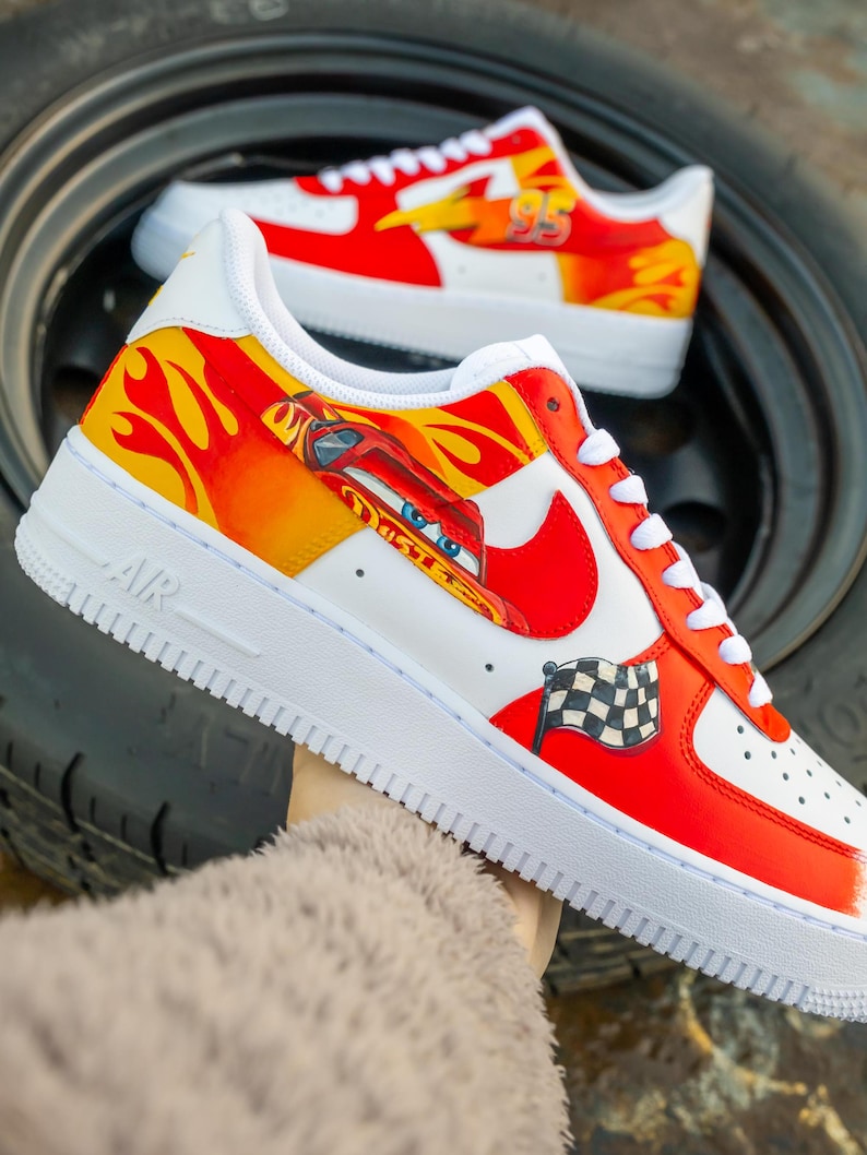 [Custom Racing Cars McQueen, Hand Painted] Air Force 1 Skateboarding Shoes Unisex