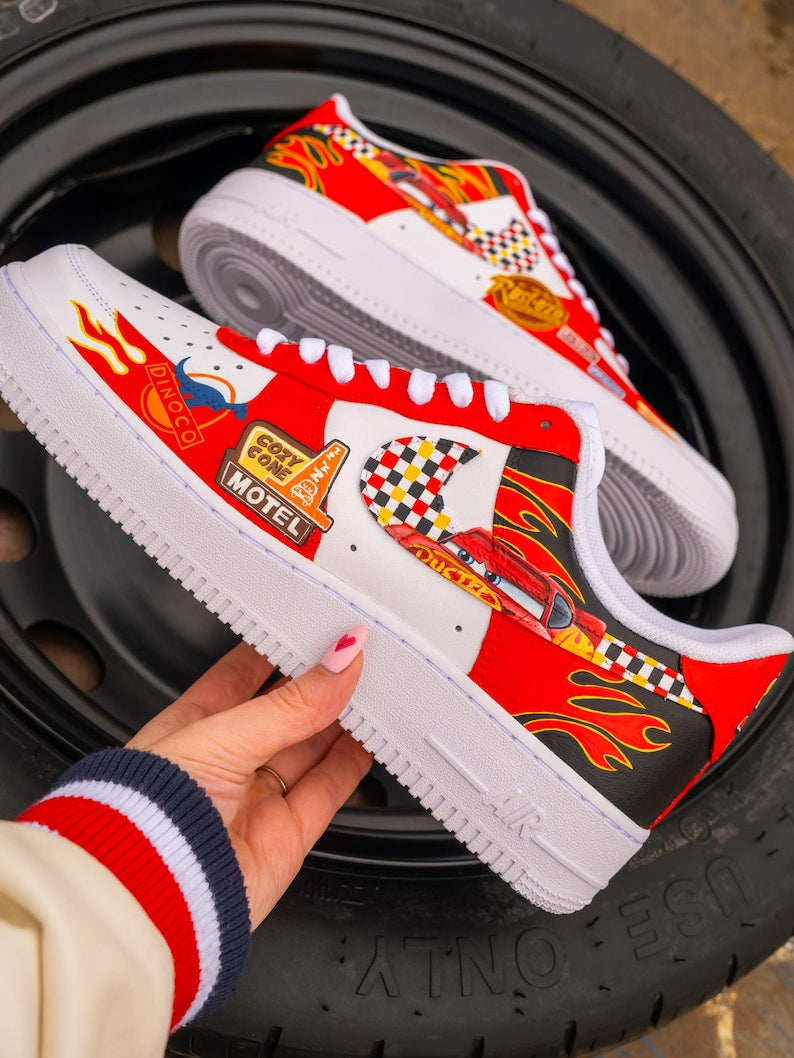 [Custom Racing Cars McQueen, Hand Painted] Air Force 1 Skateboarding Shoes Unisex