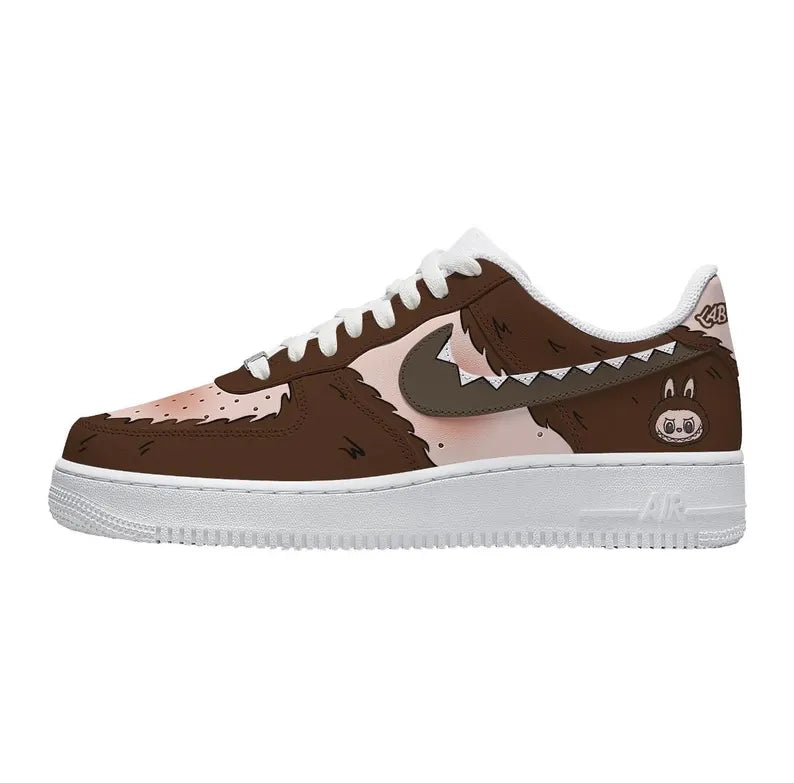 [Custom Hand-drawn LABU ]Unisex Air Force 1 Low Pink/Gray/Khaki/Brown