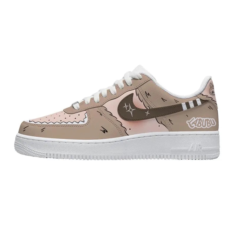 [Custom Hand-drawn LABU ]Unisex Air Force 1 Low Pink/Gray/Khaki/Brown