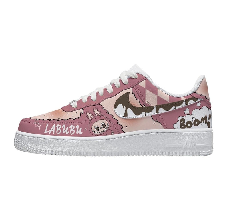 [Custom Hand-drawn LABU ]Unisex Air Force 1 Low Pink/Gray/Khaki/Brown