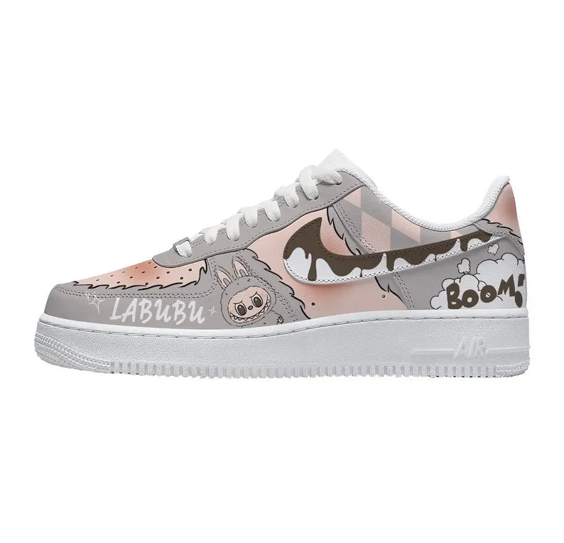 [Custom Hand-drawn LABU ]Unisex Air Force 1 Low Pink/Gray/Khaki/Brown
