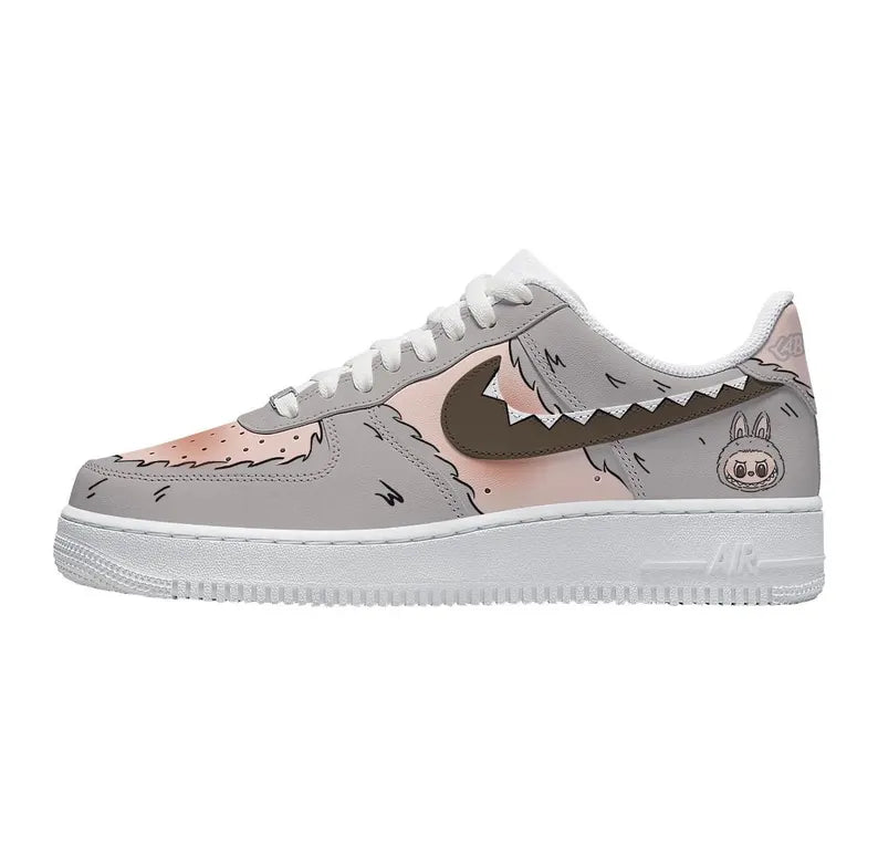 [Custom Hand-drawn LABU ]Unisex Air Force 1 Low Pink/Gray/Khaki/Brown