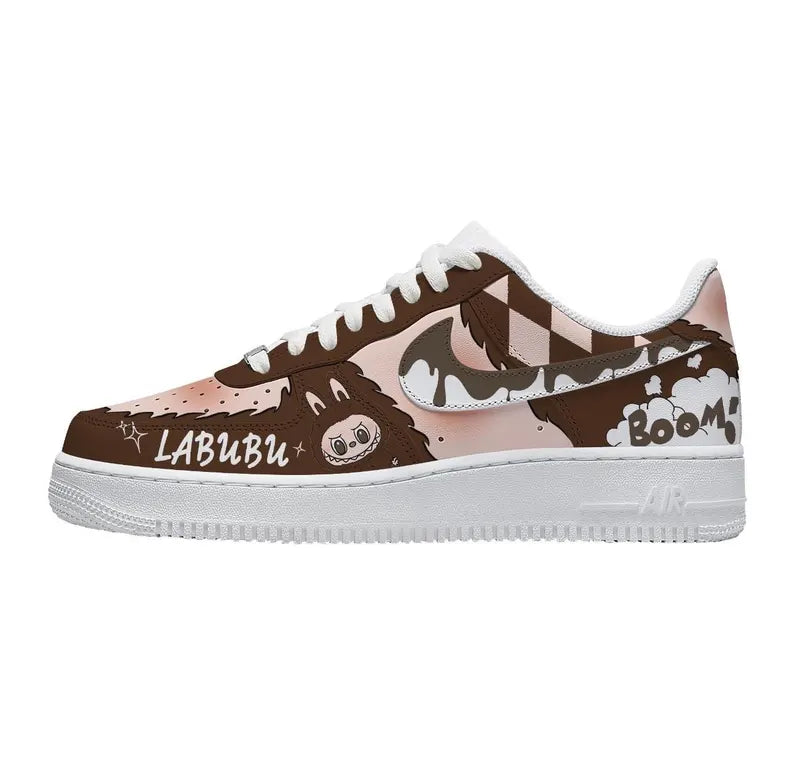 [Custom Hand-drawn LABU ]Unisex Air Force 1 Low Pink/Gray/Khaki/Brown