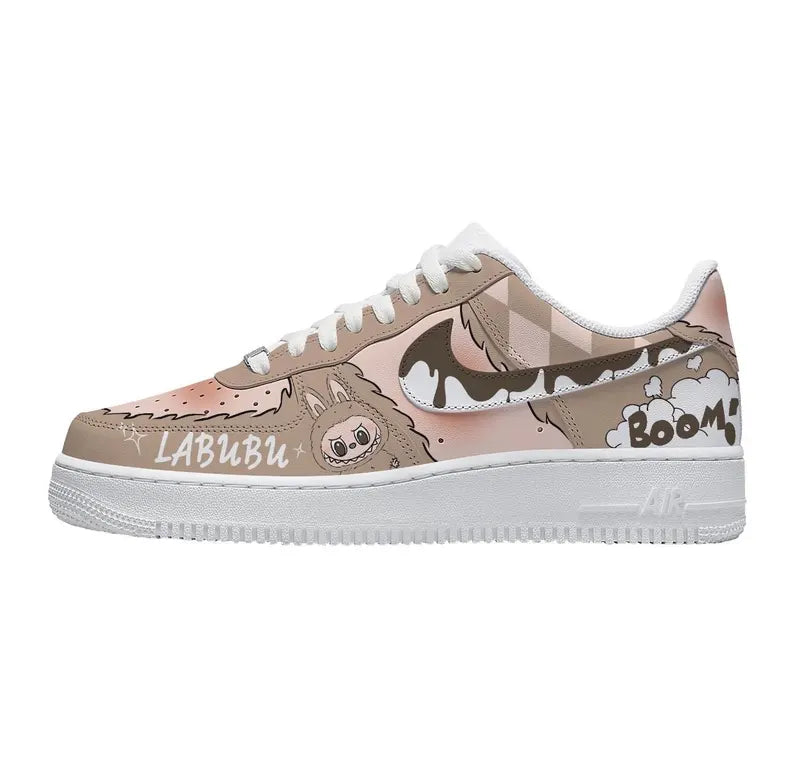 [Custom Hand-drawn LABU ]Unisex Air Force 1 Low Pink/Gray/Khaki/Brown