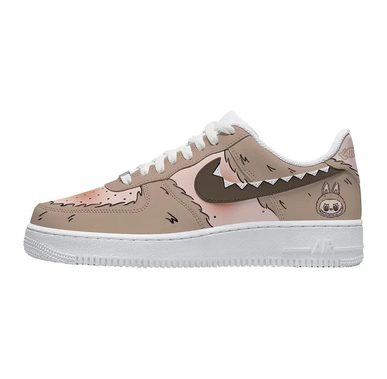 [Custom Hand-drawn LABU ]Unisex Air Force 1 Low Pink/Gray/Khaki/Brown