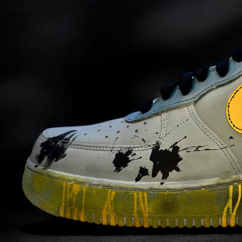 [Custom Grime/Spray Painting] Air Force 1 Skateboarding Shoes Unisex Gray/Yellow