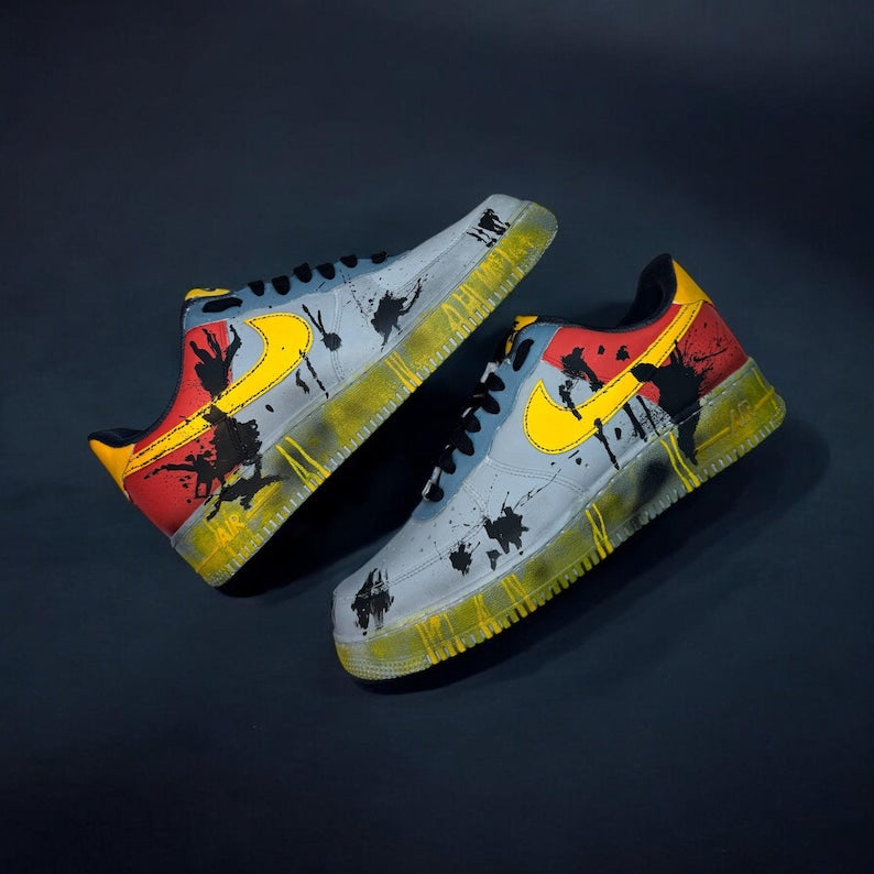 [Custom Grime/Spray Painting] Air Force 1 Skateboarding Shoes Unisex Gray/Yellow