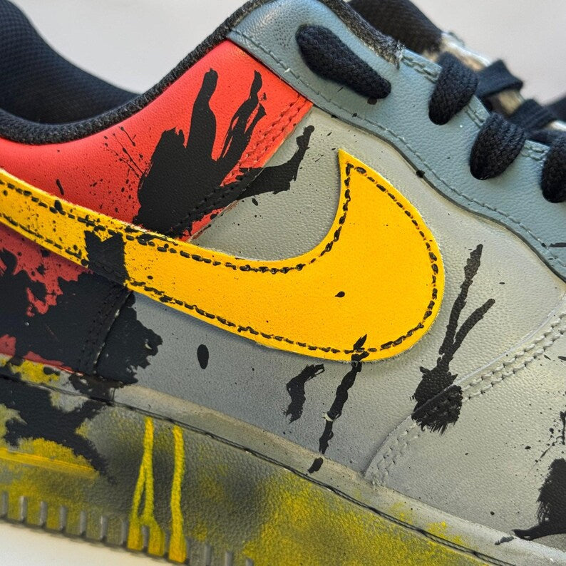 [Custom Grime/Spray Painting] Air Force 1 Skateboarding Shoes Unisex Gray/Yellow