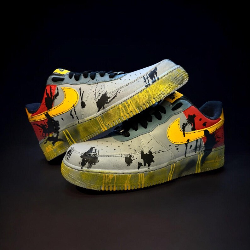 [Custom Grime/Spray Painting] Air Force 1 Skateboarding Shoes Unisex Gray/Yellow