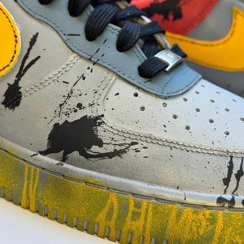 [Custom Grime/Spray Painting] Air Force 1 Skateboarding Shoes Unisex Gray/Yellow