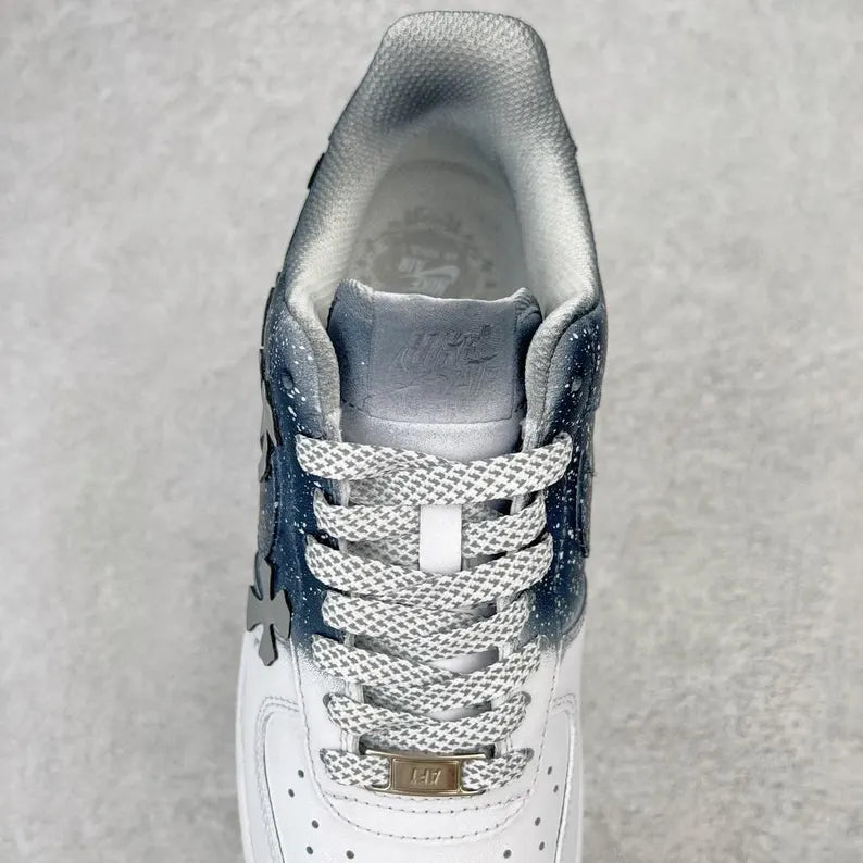 [Custom Reflective Cross] Air Force 1 Skateboarding Shoes Unisex Gray